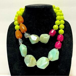 colorful multistrand chunky Faux Stone statement necklace bold designer jewelry